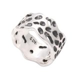 Men's sterling silver ring, 'Moon Craters' - Handmade Men's Sterling Silver Band Ring