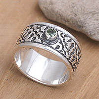 Peridot band ring, 'A Brighter Future' - Peridot and Silver Handcrafted Balinese Band Ring