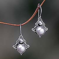 Pearl dangle earrings, 'Exotic' - Handcrafted Sterling Silver Pearl Dangle Earrings