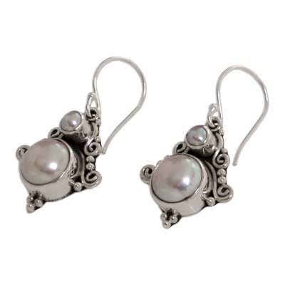 Pearl dangle earrings, 'Exotic' - Handcrafted Sterling Silver Pearl Dangle Earrings