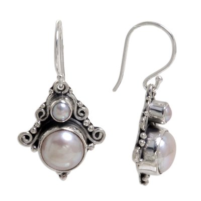 Pendientes colgantes de perlas - Pendientes colgantes de perlas de plata de ley hechos a mano