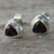 Garnet stud earrings, 'Crimson Trinity' - Sterling Silver Garnet Stud Earrings thumbail