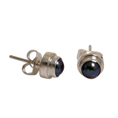 Perlenohrstecker - Handgefertigte Ohrringe aus Sterlingsilber mit grauen Perlen