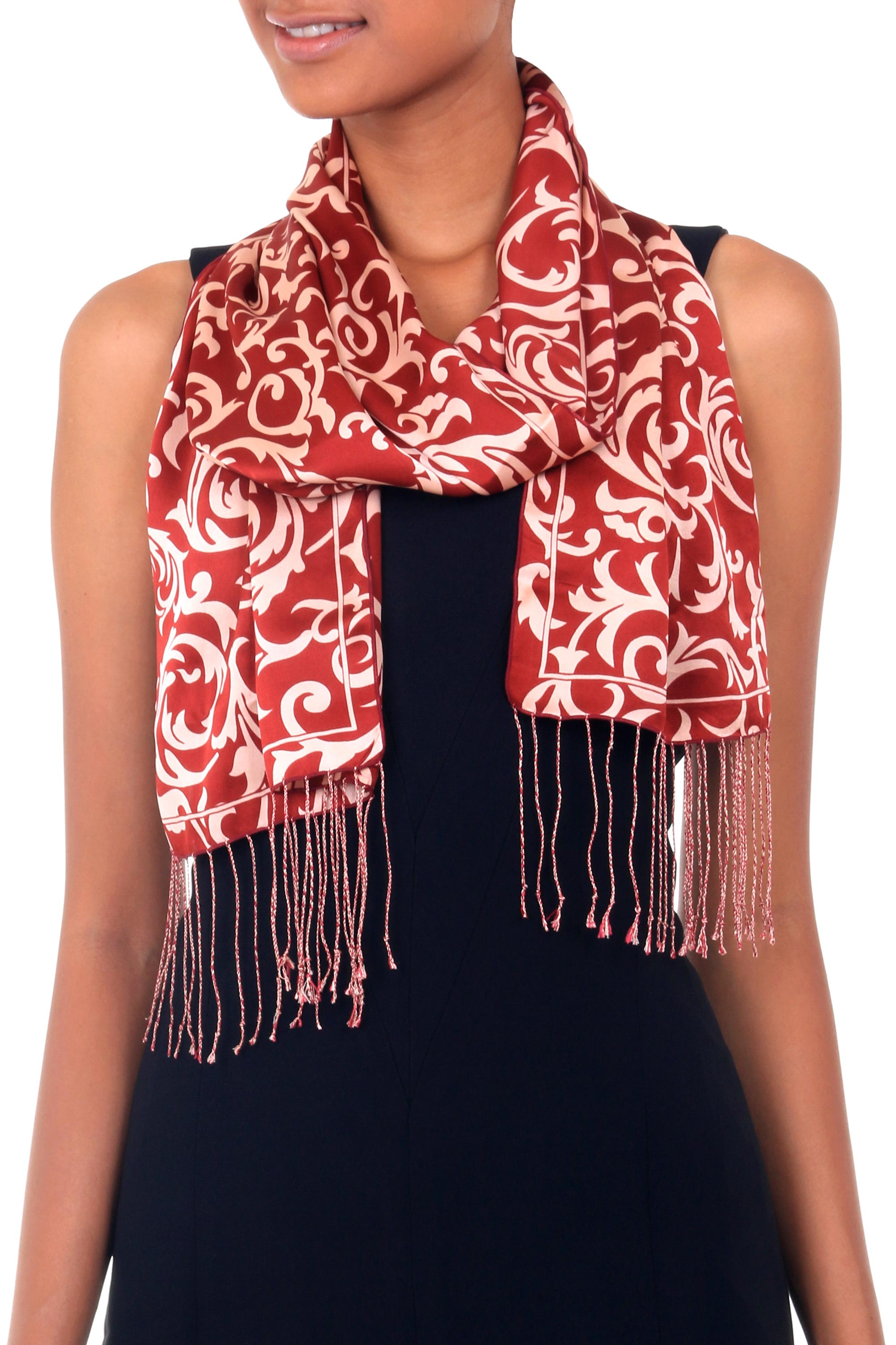 Hand Crafted Batik Silk Patterned Scarf from Indonesia - Pink