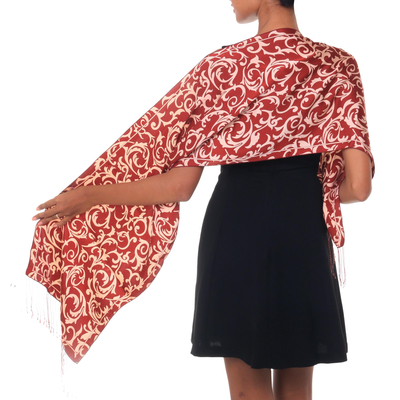 Silk batik scarf, 'Ruby Royale' - Indonesian Silk Batik Scarf