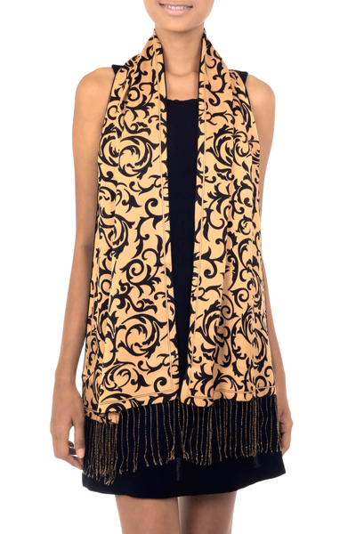 Silk batik scarf, 'Royale' - Artisan Crafted Batik Silk Patterned Scarf