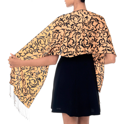 Seiden-Batikschal, „Royale“ – handwerklich gefertigter Batik-Seidenschal mit Muster