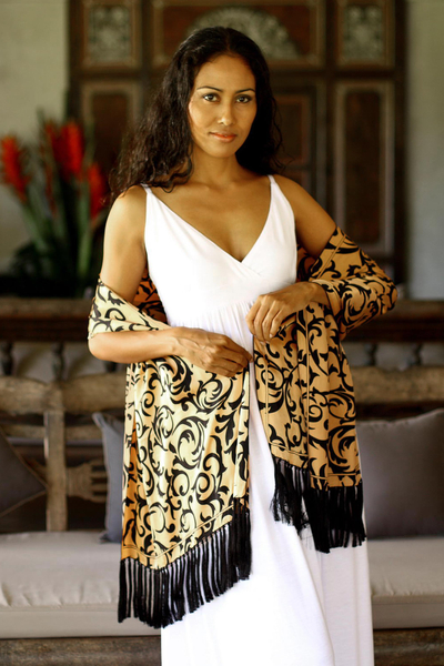 Silk batik shawl, 'Royale' - Silk batik shawl