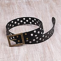 Leather belt, 'Peek-a-boo Espresso' - Leather belt