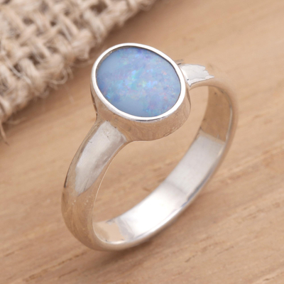 Handcrafted Sterling Silver and Opal Ring, 'Intensity