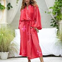 Women's batik robe, 'Kissed by Crimson' - Women's Fair Trade Indonesian Batik Robe