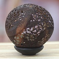 Coconut shell sculpture, 'Dragon Guardian' - Coconut Shell Carving from Indonesia