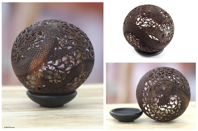 Coconut shell sculpture, 'Dragon Guardian' - Coconut Shell Carving from Indonesia