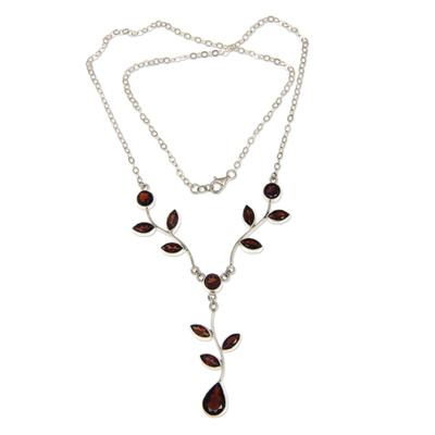Garnet Y necklace, 'Trinity' - Garnet Y necklace