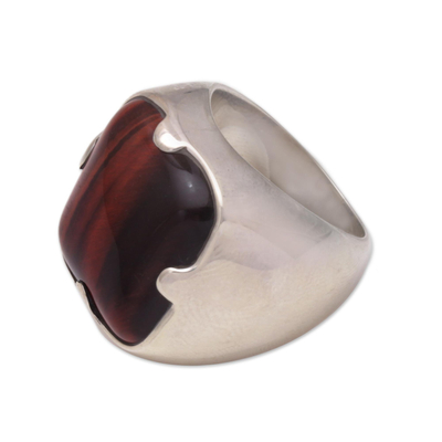 Men's sterling silver ring, 'Wild' - Men's Hand Crafted Sterling Silver and Tiger's Eye Ring