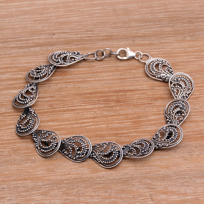 Sterling silver link bracelet, 'Dewdrop Petals' - Handcrafted Sterling Silver Link Bracelet from Indonesia