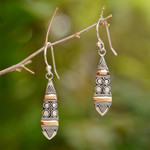 Gold accent dangle earrings, 'Fireflies' - Sterling Silver 18k Gold Accent Dangle Earrings