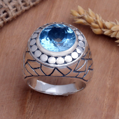 Men's sterling silver ring, 'Blue Ocean' - Men's Sterling Silver and Blue Topaz Ring