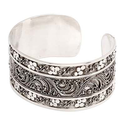 Sterling silver cuff bracelet, 'Princess Garden' - Unique Sterling Silver Cuff Bracelet