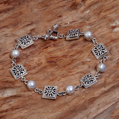 pulsera de eslabones de perlas - Pulsera de perlas y eslabones de plata esterlina