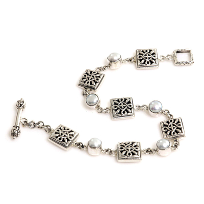 Pearl link bracelet, 'Paradise Squared' - Pearl and Sterling Silver Link Bracelet
