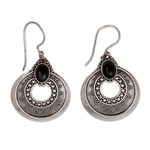 Onyx dangle earrings, 'Royal Medallion' - Handcrafted Sterling Silver and Onyx Dangle Earrings