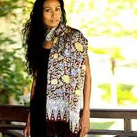 Silk batik scarf, 'Yellow Rose' - Silk batik scarf