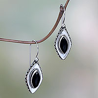 Onyx drop earrings, 'Diamond Sparkle'