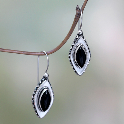 Onyx drop earrings, 'Diamond Sparkle' - Onyx drop earrings