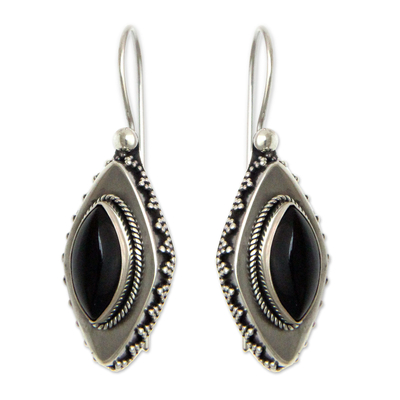 Onyx drop earrings, 'Diamond Sparkle' - Onyx drop earrings