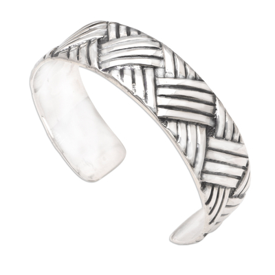 Sterling silver cuff bracelet, 'Bamboo Weave' - Sterling silver cuff bracelet