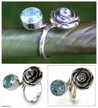 Blue topaz wrap ring, 'The Rose' - Blue topaz wrap ring