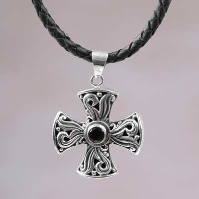 Granat-Kreuz-Halskette für Herren - Herren-Kreuzhalskette aus Sterlingsilber und Granat