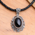 Onyx and leather pendant necklace, 'Midnight Sky' - Sterling Silver and Onyx Necklace from Indonesia (image 2) thumbail