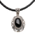 Onyx and leather pendant necklace, 'Midnight Sky' - Sterling Silver and Onyx Necklace from Indonesia thumbail