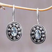 Blue topaz drop earrings, 'Exquisite Harmony'