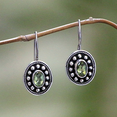 Peridot drop earrings, 'Exquisite Harmony' - Peridot Sterling Silver Drop Earrings