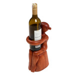 Wood wine bottle holder, 'Embrace' - Hand Carved Nude Figure Wine Bottle Holder