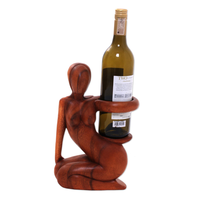 Wood wine bottle holder, 'Hostess' - Handcrafted Wood Wine Bottle Holder