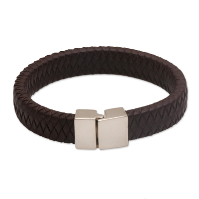Men's leather bracelet, 'Steadfast' - Men's Brown Leather Bracelet