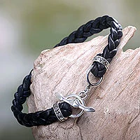 Men's leather braided bracelet, 'Time' - Men's Leather Braided Bracelet