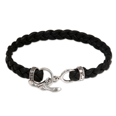 Men's leather braided bracelet, 'Time' - Men's Leather Braided Bracelet
