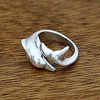 Sterling silver wrap ring, 'Dolphin Embrace' - Artisan Crafted Sterling Silver Wrap Ring