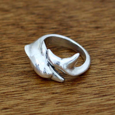 Sterling silver wrap ring, 'Dolphin Embrace' - Artisan Crafted Sterling Silver Wrap Ring
