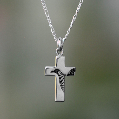 Men's sterling silver necklace, 'Heavenly Peace' - Men's Sterling Silver Religious Necklace from Indonesia