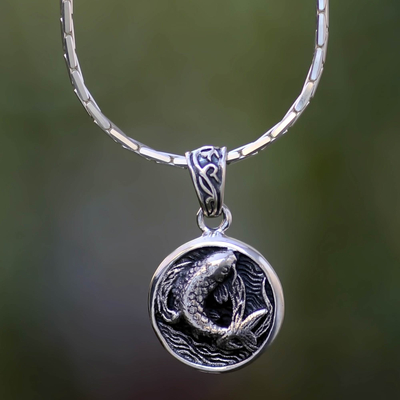 Men's sterling silver necklace, 'Lucky Koi' - Men's Sterling Silver Pendant Necklace