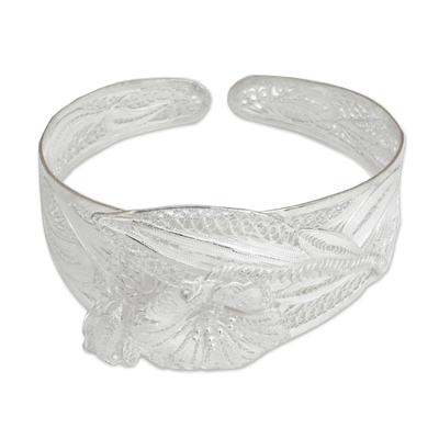 Sterling silver cuff bracelet, 'Jasmine Perfection' - Floral Sterling Silver Cuff Bracelet
