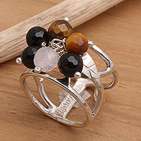 Tiger's eye and onyx cocktail ring, 'From Nature'