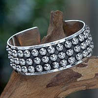 Sterling silver cuff bracelet, 'Linear Power'