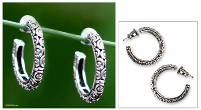 Sterling silver hoop earrings, 'Cloud Hoop' (medium) - Sterling Silver Half Hoop Earrings (Medium)